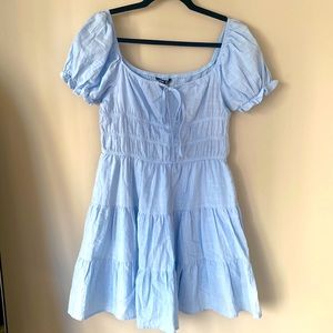Baby blue tiered puff sleeve mini dress